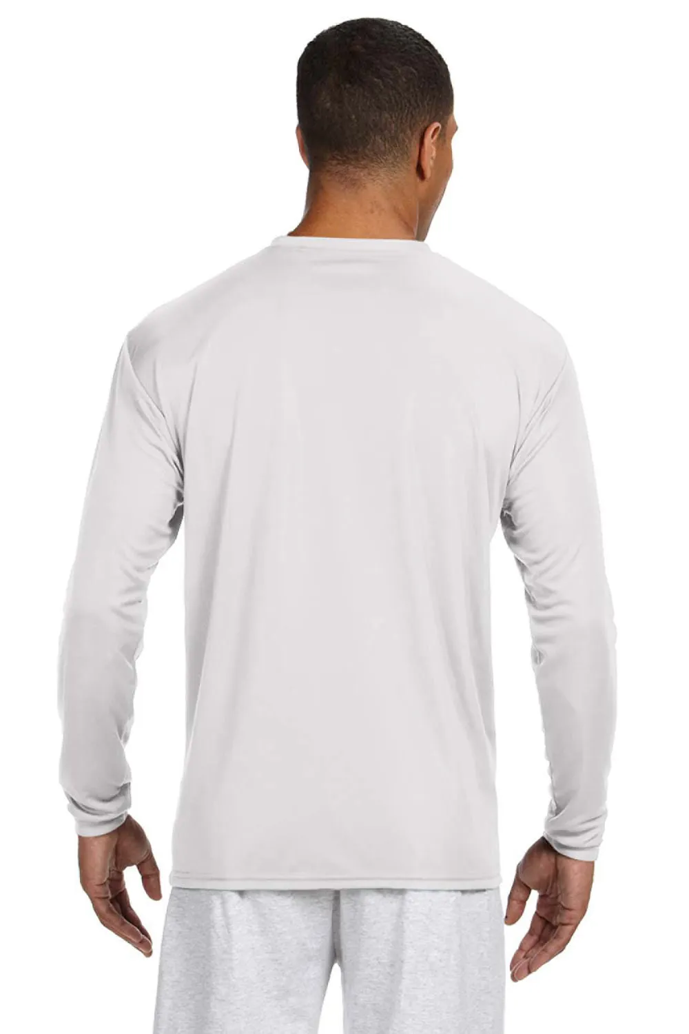 A4 Mens Performance Moisture Wicking Long Sleeve Crewneck T-Shirt - White