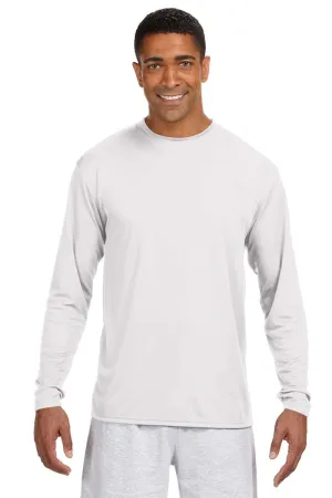 A4 Mens Performance Moisture Wicking Long Sleeve Crewneck T-Shirt - White