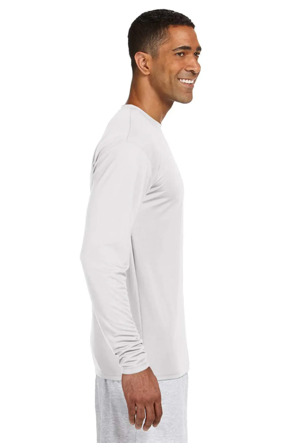 A4 Mens Performance Moisture Wicking Long Sleeve Crewneck T-Shirt - White