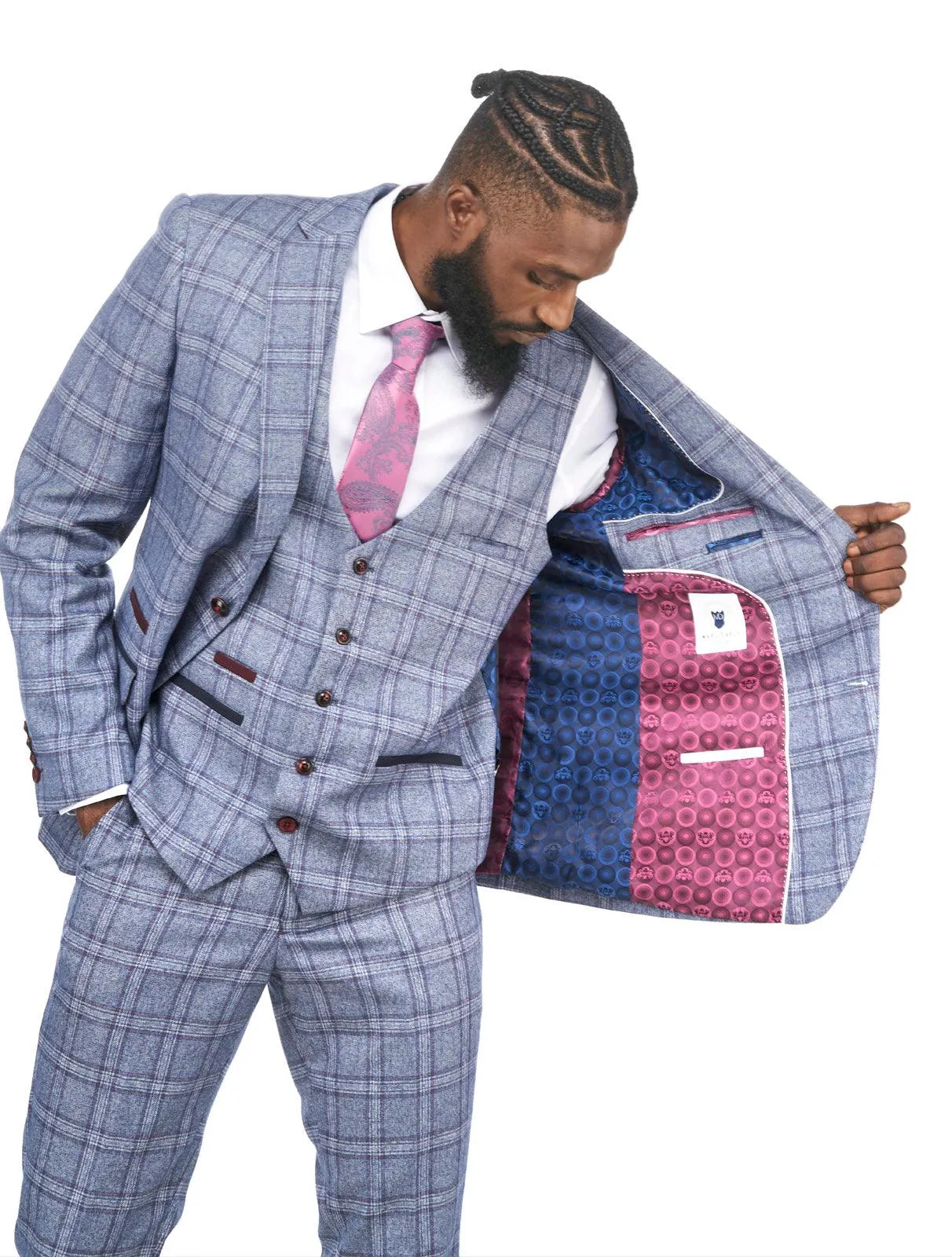 Abbott Blue Tweed Check Three Piece Suit | Wedding Suit | Party Wear | Office Wear | Check suit