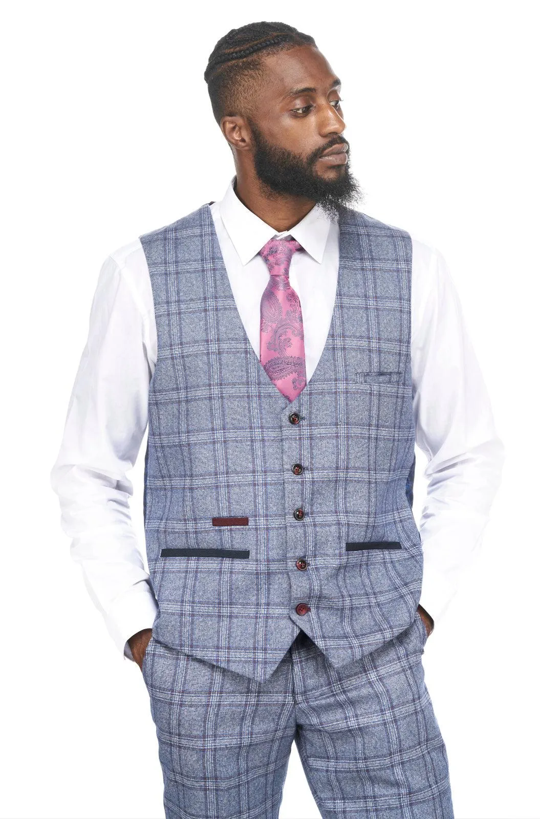 Abbott Blue Tweed Check Three Piece Suit | Wedding Suit | Party Wear | Office Wear | Check suit