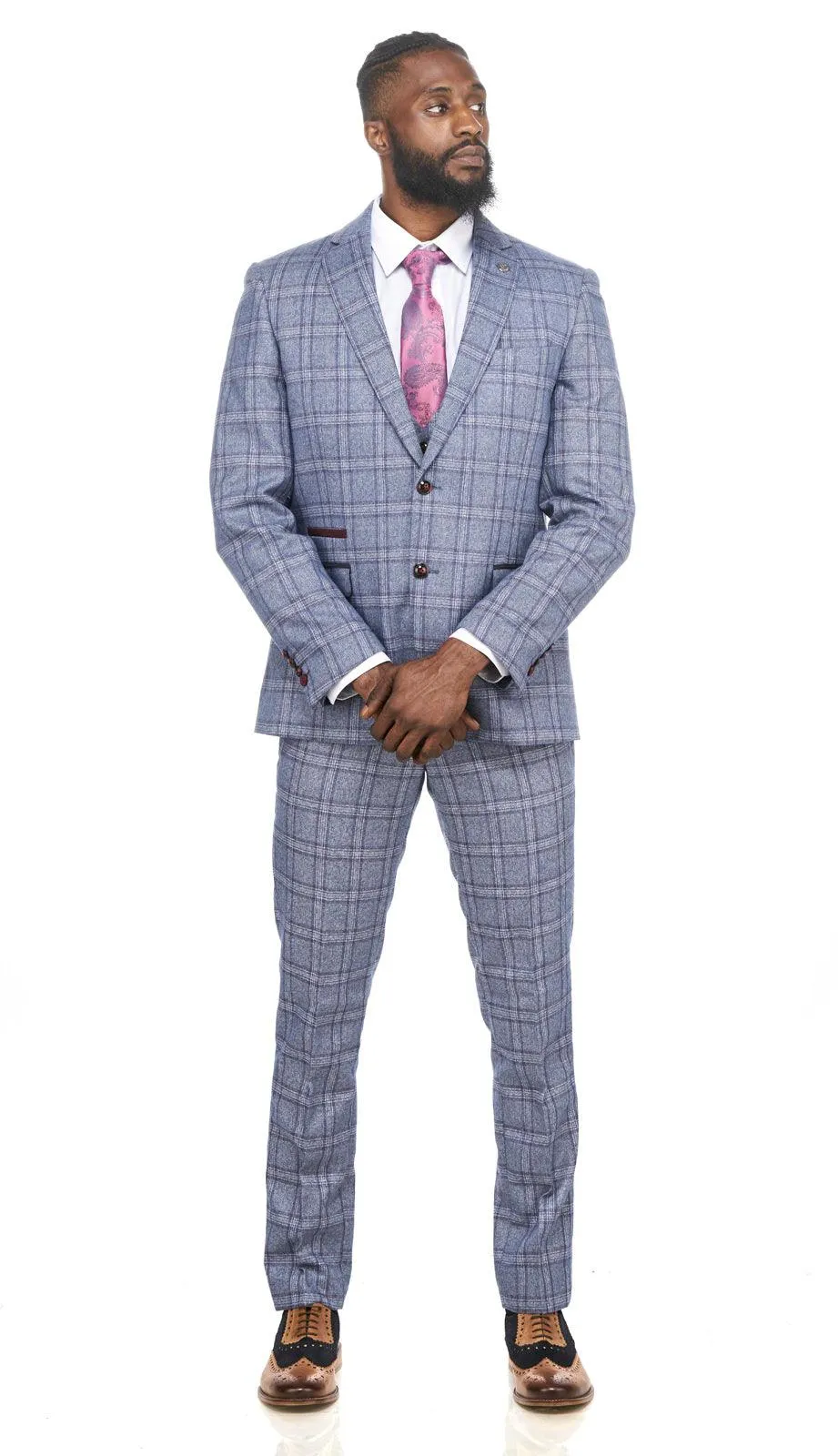 Abbott Blue Tweed Check Three Piece Suit | Wedding Suit | Party Wear | Office Wear | Check suit