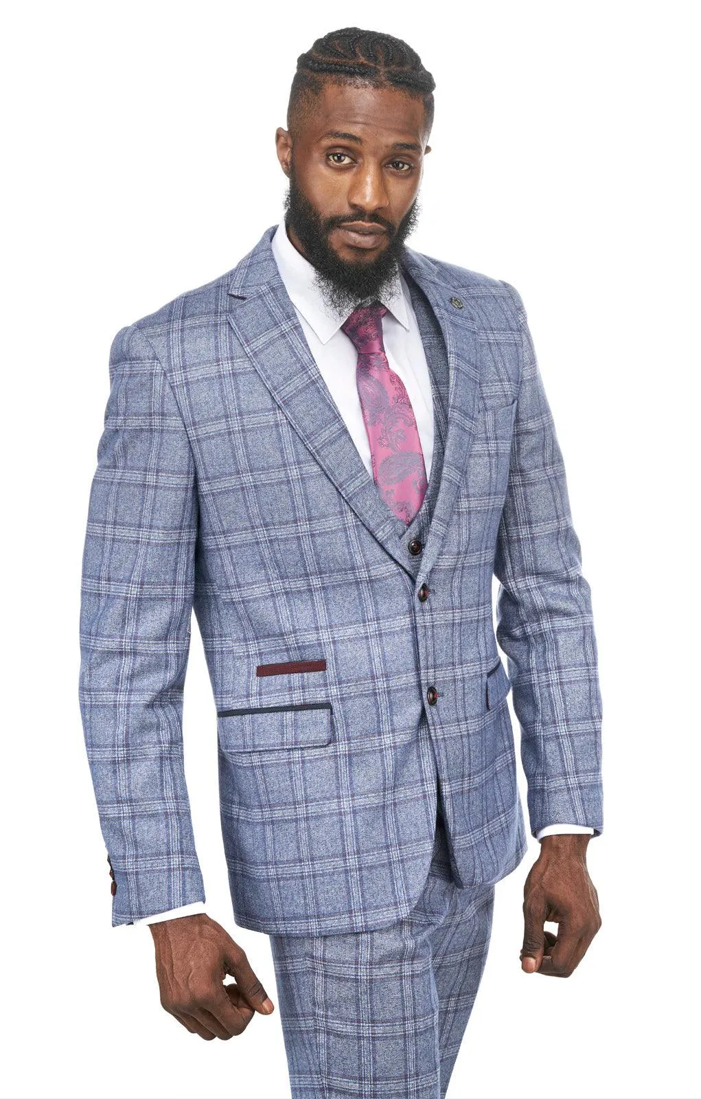 Abbott Blue Tweed Check Three Piece Suit | Wedding Suit | Party Wear | Office Wear | Check suit