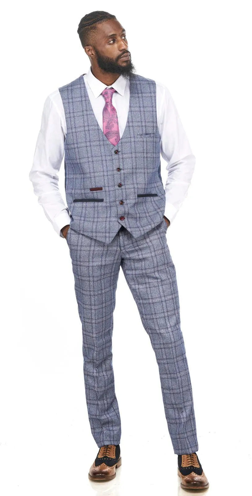 Abbott Blue Tweed Check Three Piece Suit | Wedding Suit | Party Wear | Office Wear | Check suit