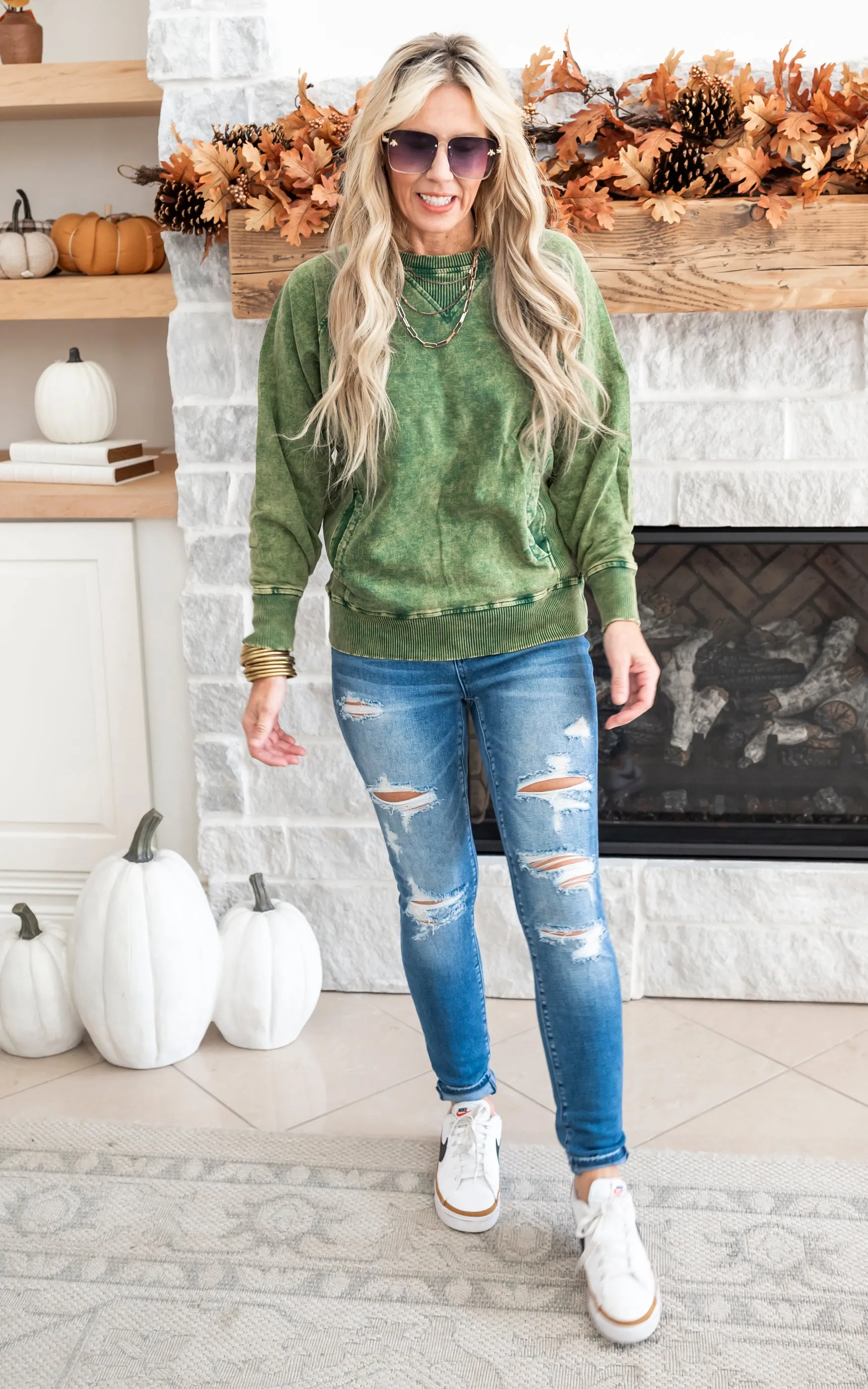 Acid Wash Pullover with Pockets - Part 2 - Final Sale