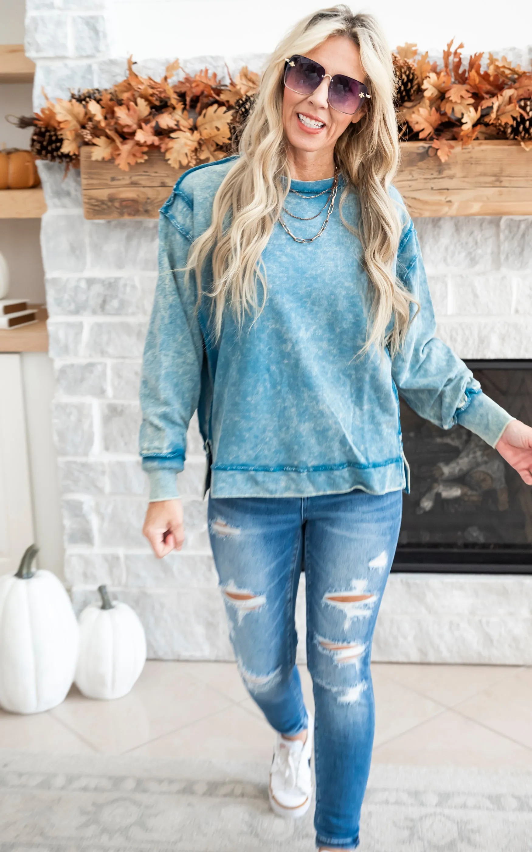 Acid Wash Pullover with Pockets - Part 2 - Final Sale