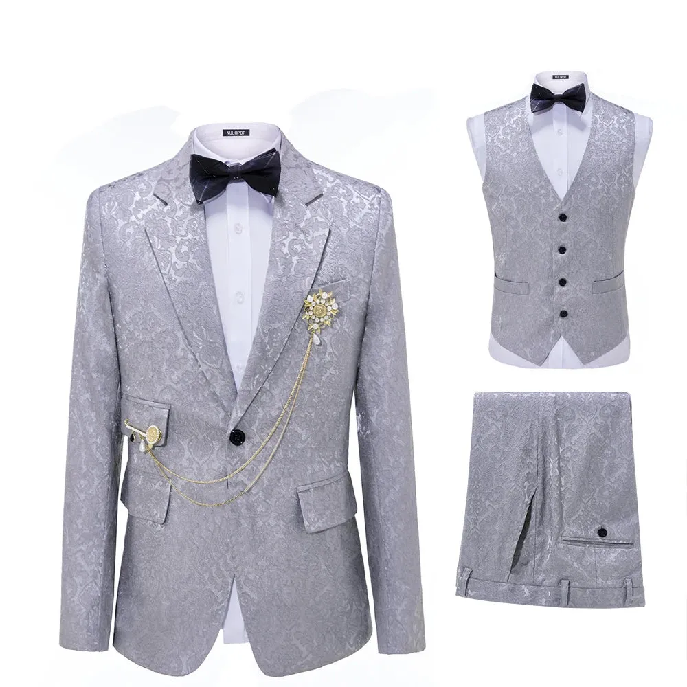 Aidase Grey Two Button Men Suits With Vest Three Pieces Tuxedo For Weddings Custom Made Business Groom Formal Wear Costume Homme