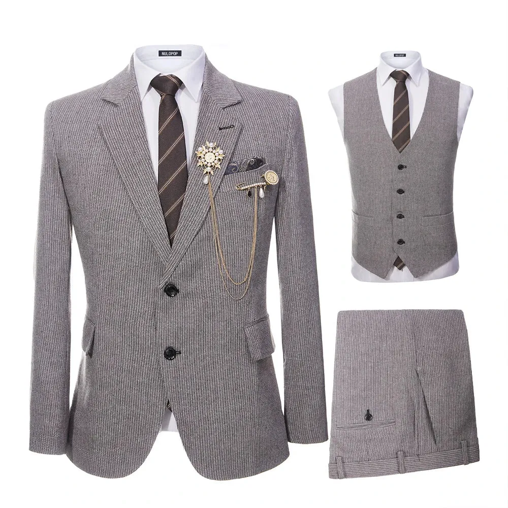 Aidase Grey Two Button Men Suits With Vest Three Pieces Tuxedo For Weddings Custom Made Business Groom Formal Wear Costume Homme