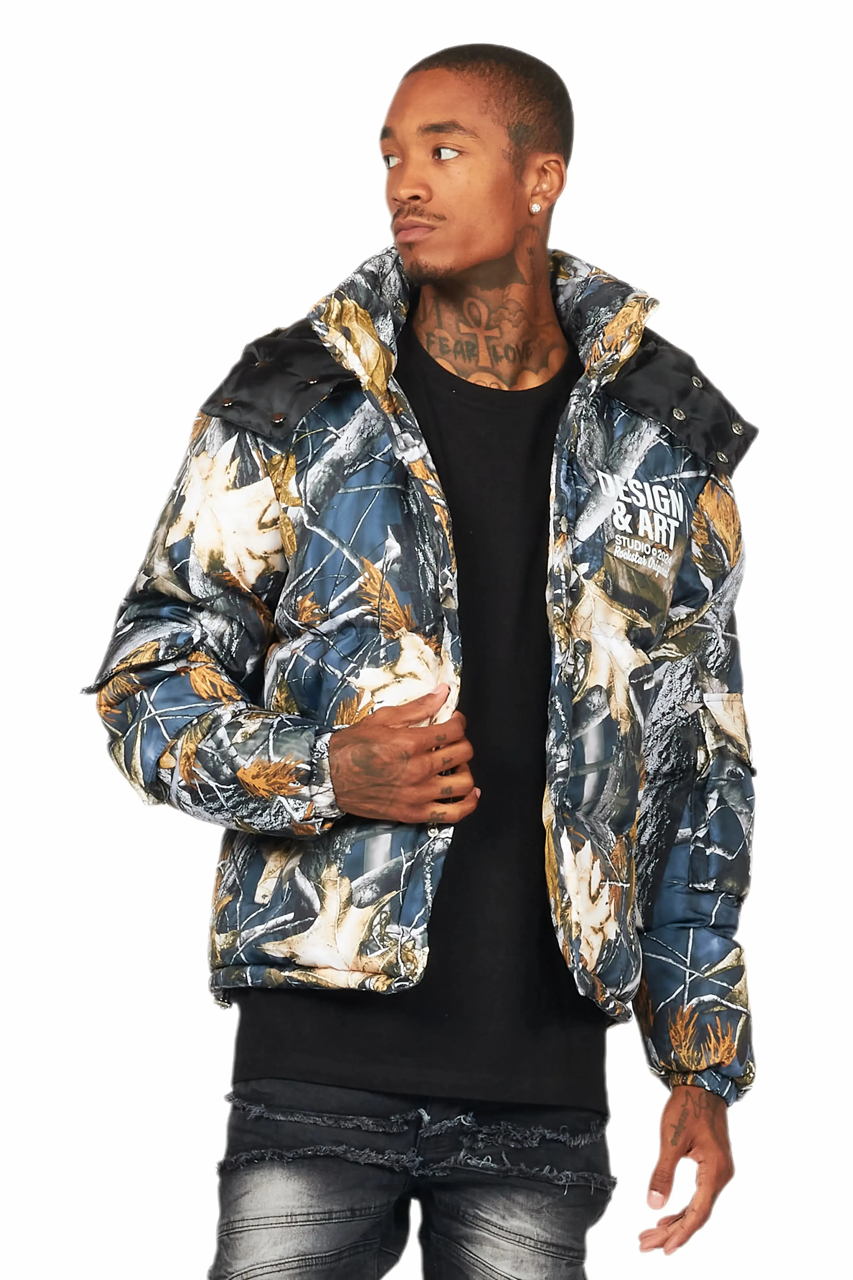 Bandik Black Tree Camo Puffer Jacket