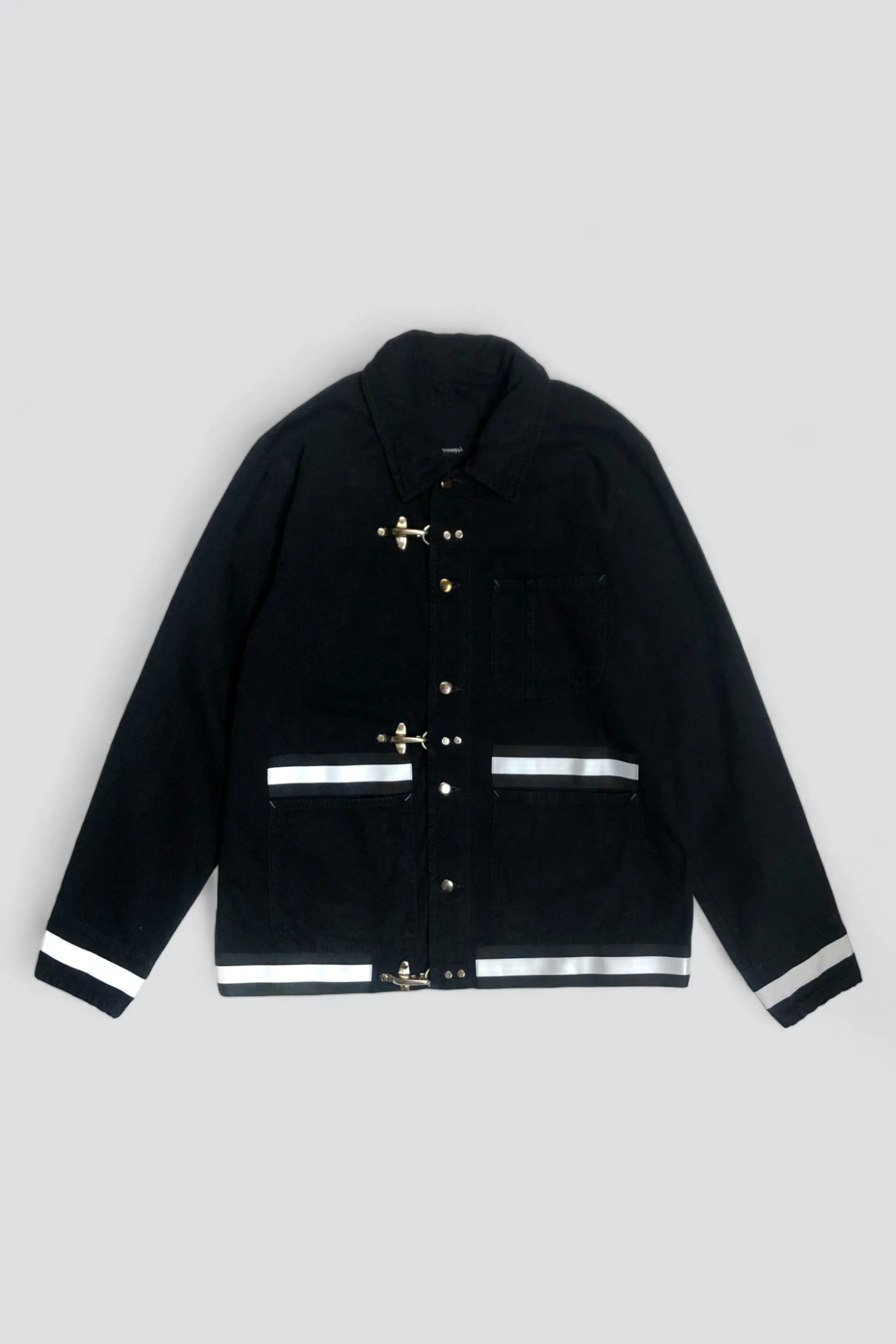 Black Railroad Denim Reflector Fireman Field Coat