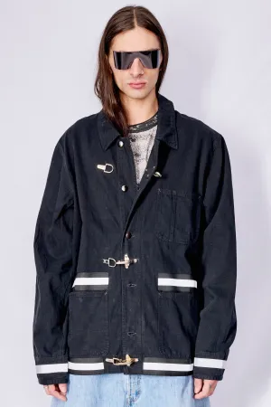 Black Railroad Denim Reflector Fireman Field Coat