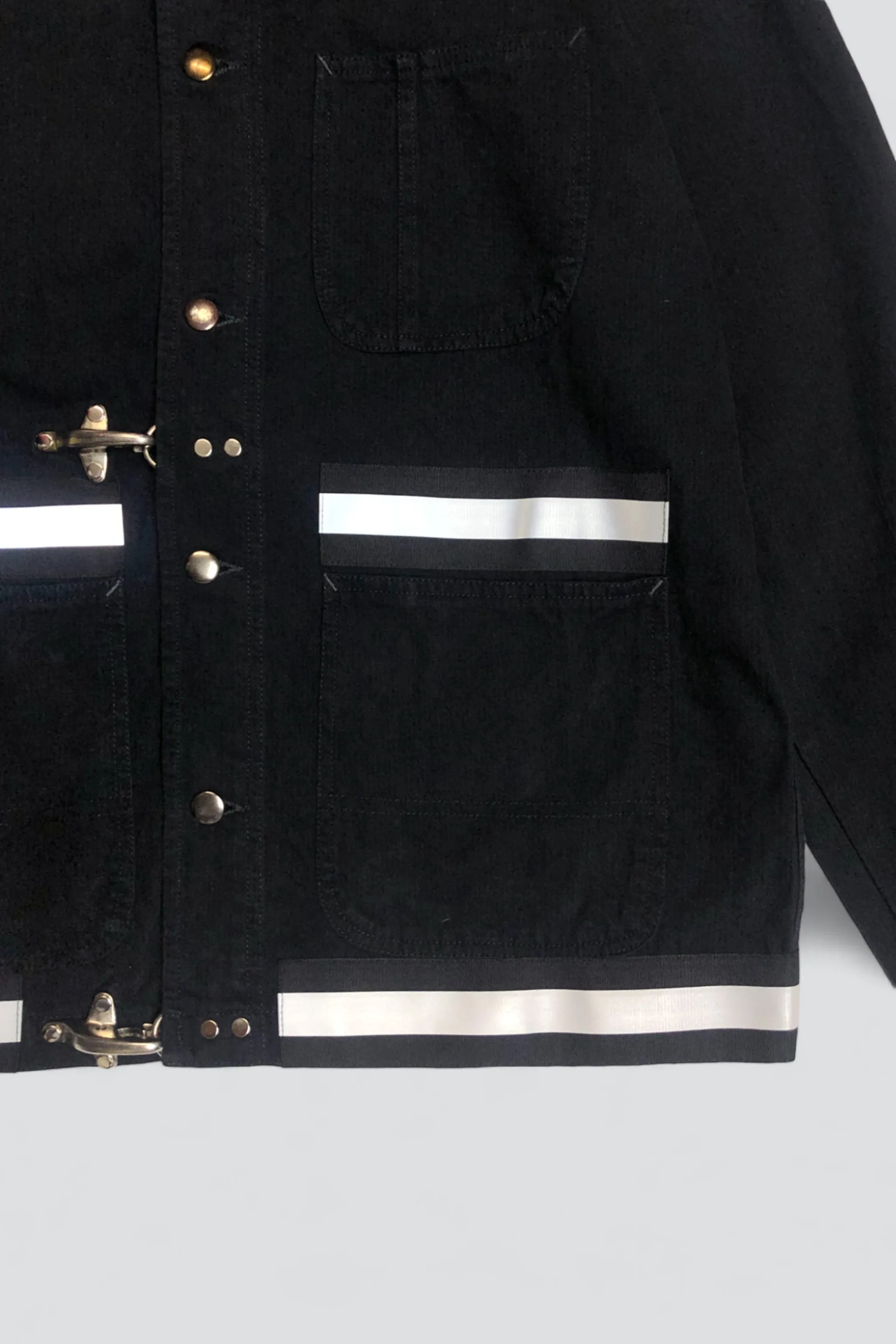 Black Railroad Denim Reflector Fireman Field Coat