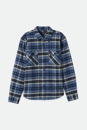 BRIXTON Bowery heavy weight L/S flannel - Flint blue/black/mineral grey