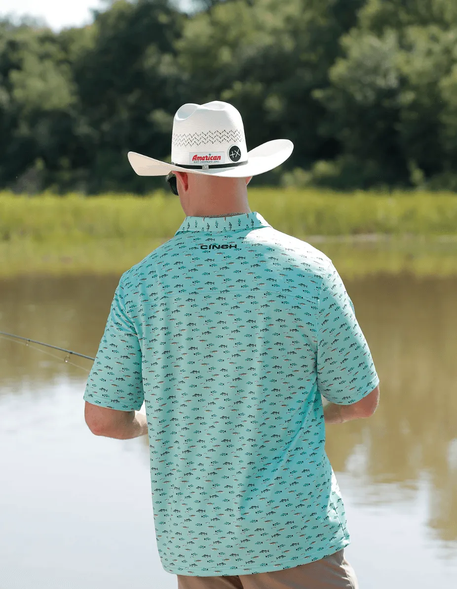 Cinch Men's ArenaFlex Turquoise Fish Polo Shirt MTK1863039