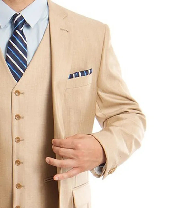 Classic Solid Textured Lite Beige Suit with Vest