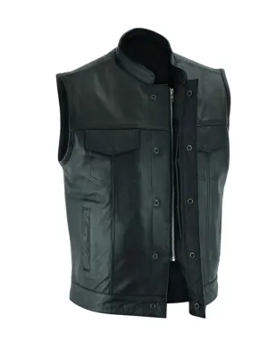 Club Style Black Genuine Leather Vest