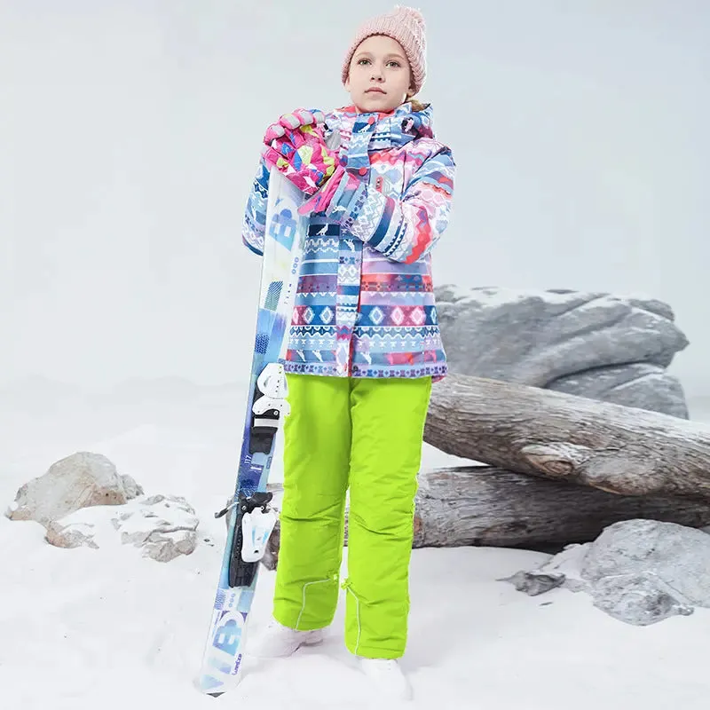 Girls Thicken Warm Snowsuit Hooded Ski Jacket Pants 2 Pcs Set