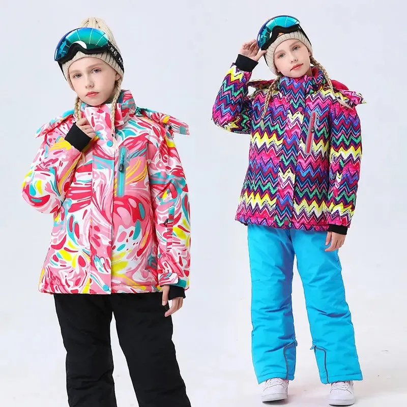 Girls Thicken Warm Snowsuit Hooded Ski Jacket Pants 2 Pcs Set