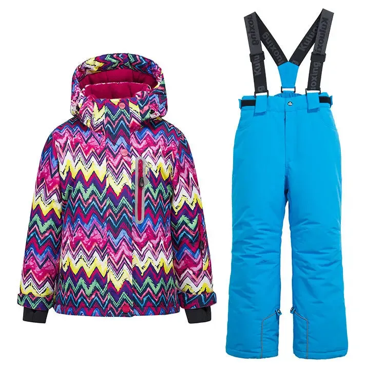 Girls Thicken Warm Snowsuit Hooded Ski Jacket Pants 2 Pcs Set