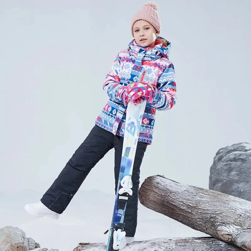 Girls Thicken Warm Snowsuit Hooded Ski Jacket Pants 2 Pcs Set