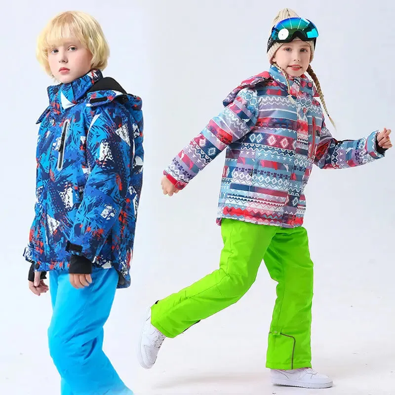 Girls Thicken Warm Snowsuit Hooded Ski Jacket Pants 2 Pcs Set