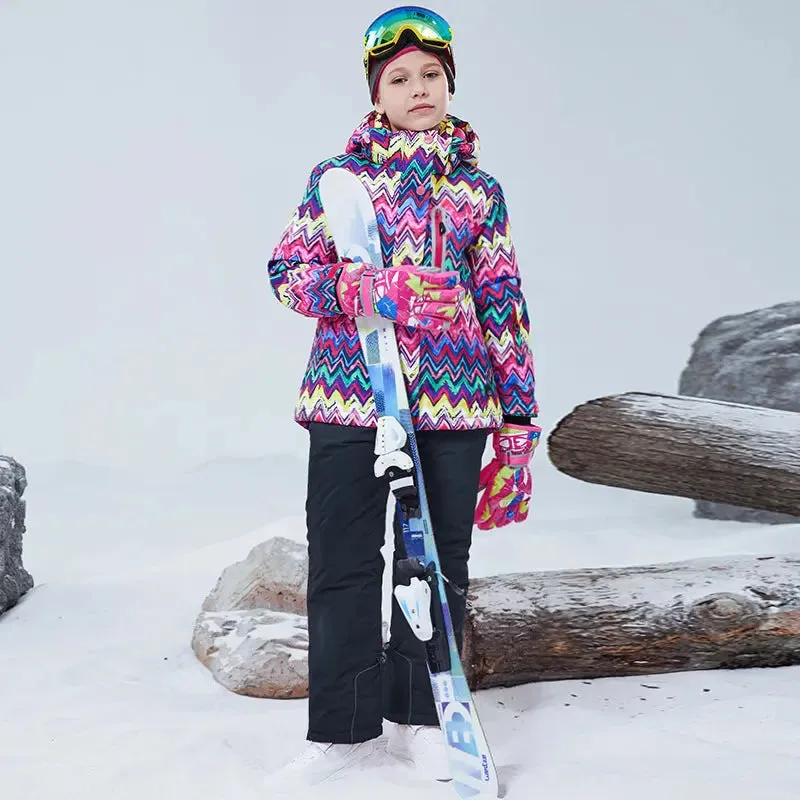 Girls Thicken Warm Snowsuit Hooded Ski Jacket Pants 2 Pcs Set