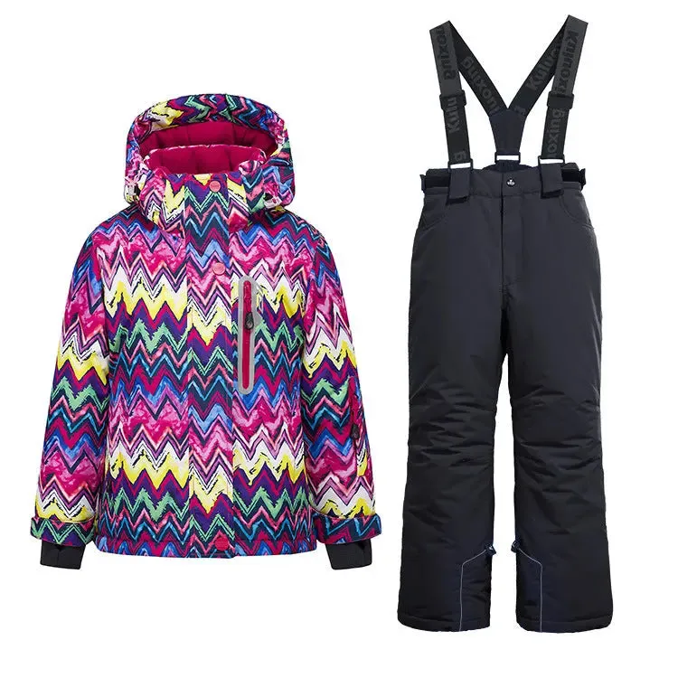 Girls Thicken Warm Snowsuit Hooded Ski Jacket Pants 2 Pcs Set