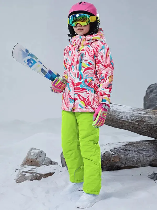 Girls Thicken Warm Snowsuit Hooded Ski Jacket Pants 2 Pcs Set