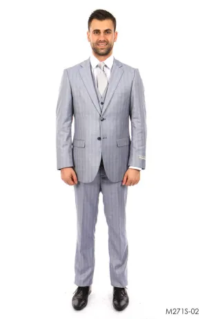 Lt. Blue Pinstripe tone on tone 3-PC Slim Fit Suits