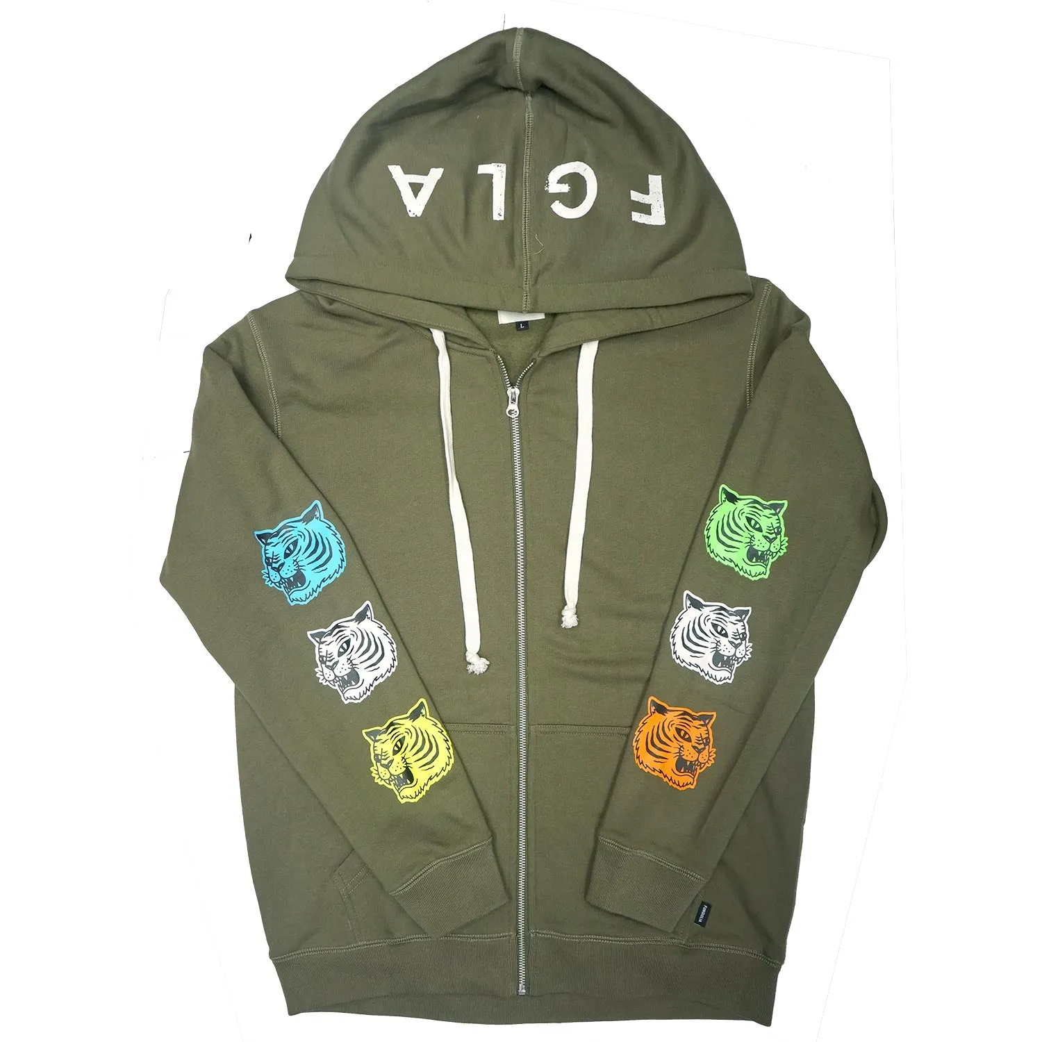 <A 000a001z2>Fungolia Big Hood Fleece Zip-Up Hoodie - Forever Hungry (Army Green)