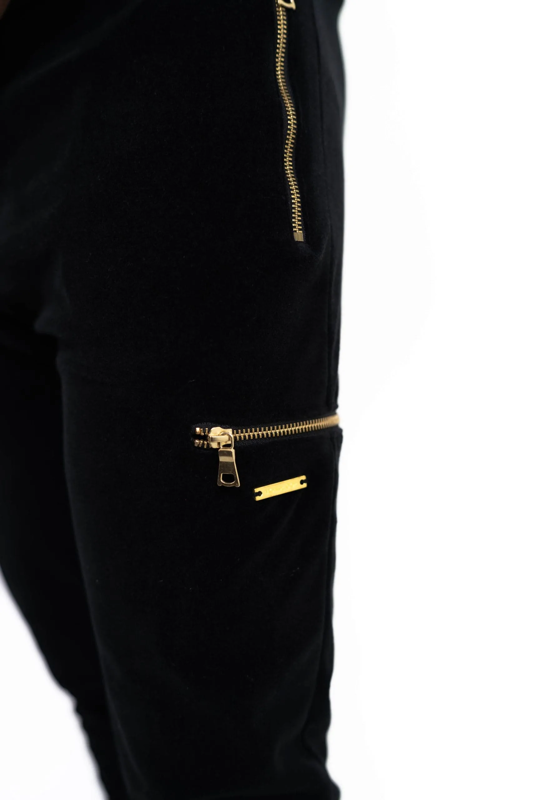 Men's Black Velour Tracksuit Set