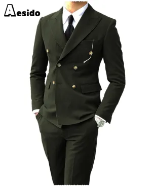 Men's Suit Peak Lapel Double Breasts Jacket(Blazer Pants)