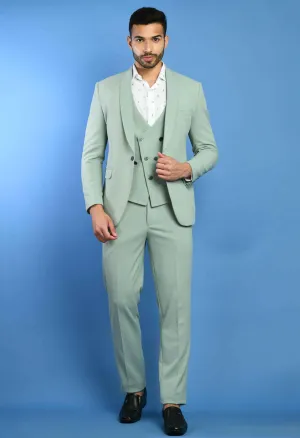 Mint Green Solid Knitted Smart Fit Suit