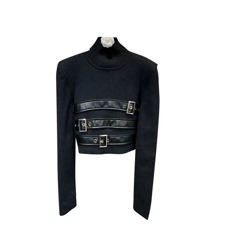 Pre Order:  Belted Stand Collar Knit Sweater