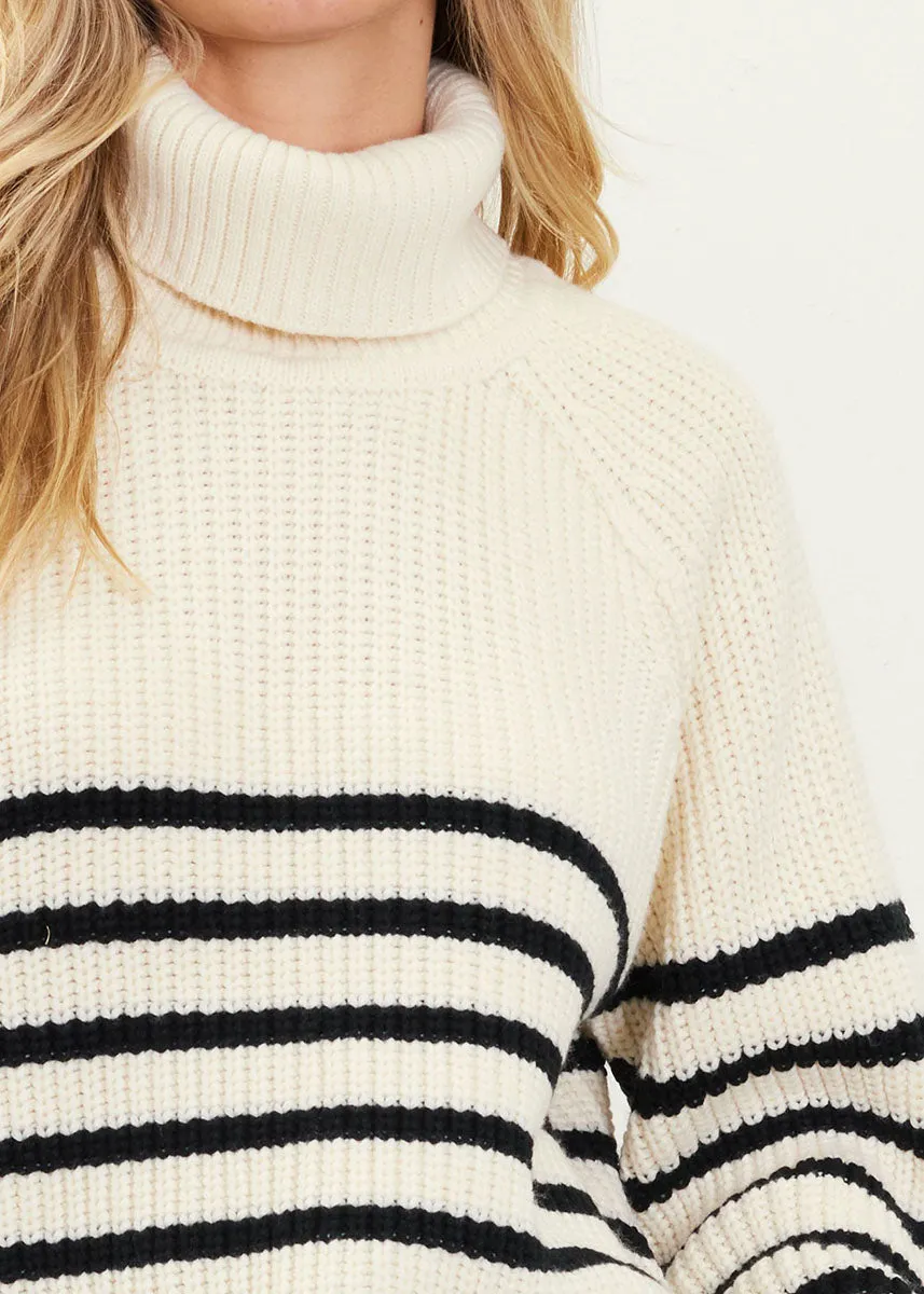 Saylor Stripe Turtleneck Sweater - Cream & Black