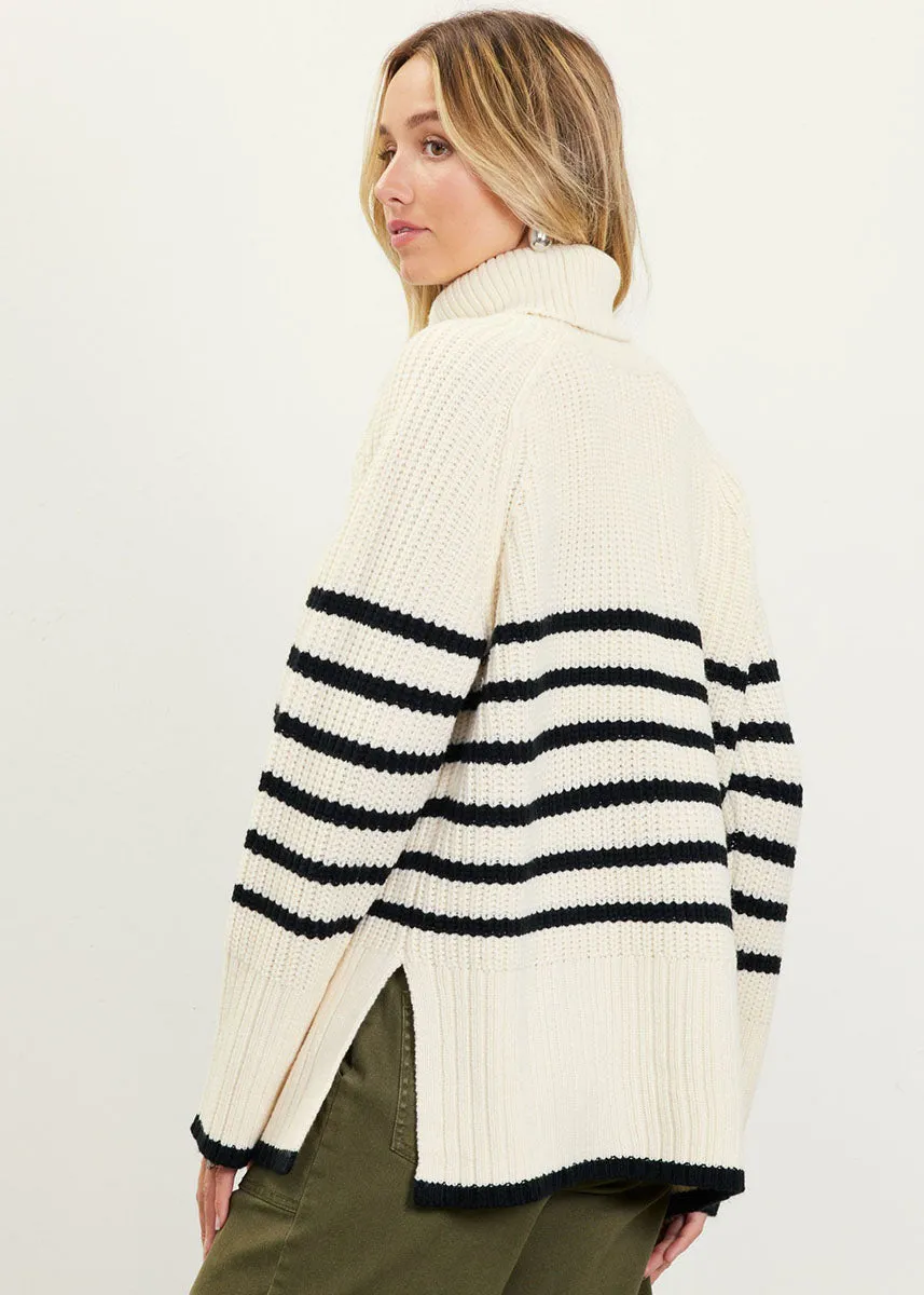 Saylor Stripe Turtleneck Sweater - Cream & Black