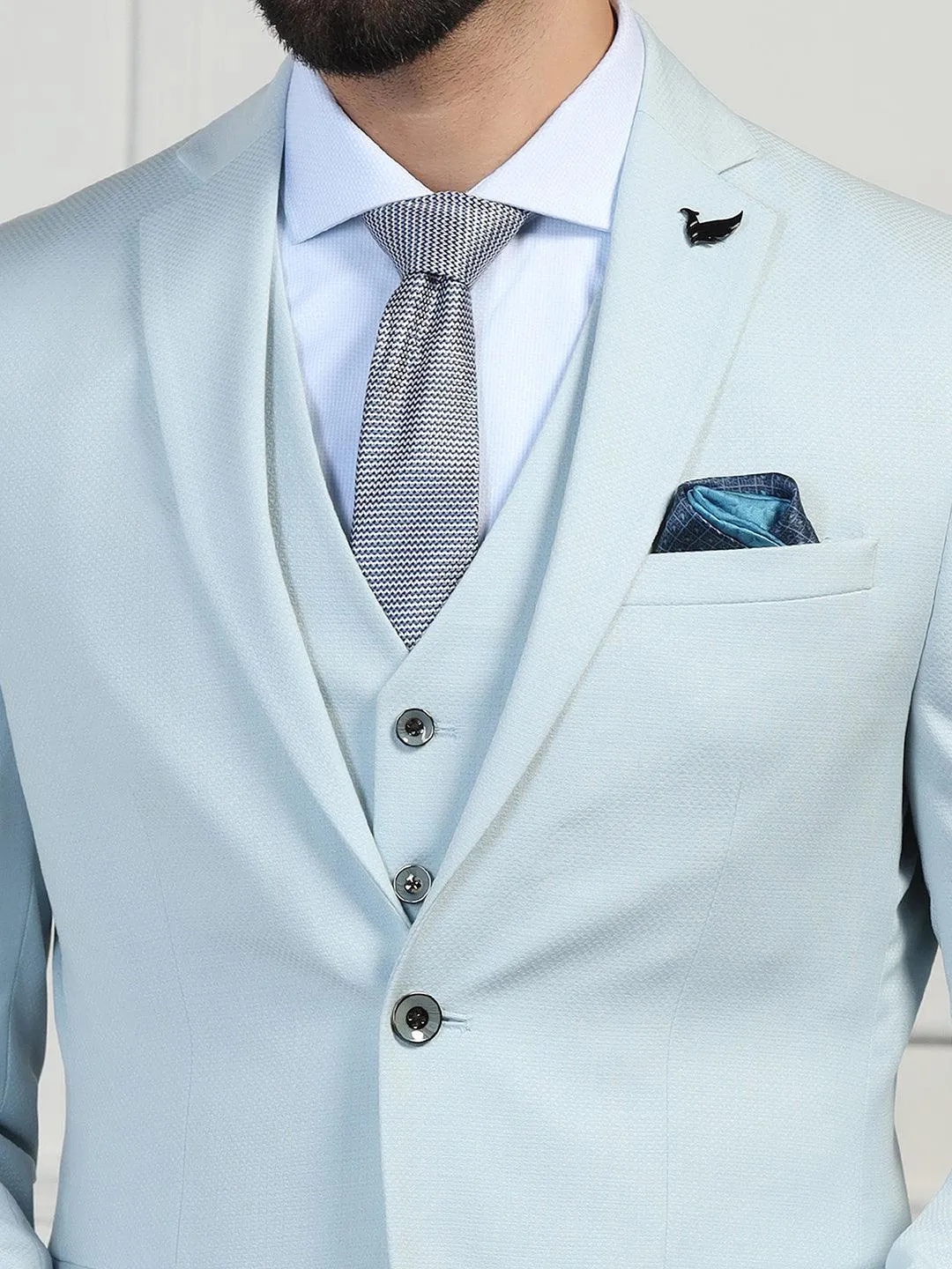 Three Piece Mint Textured Formal Suit - Zanite