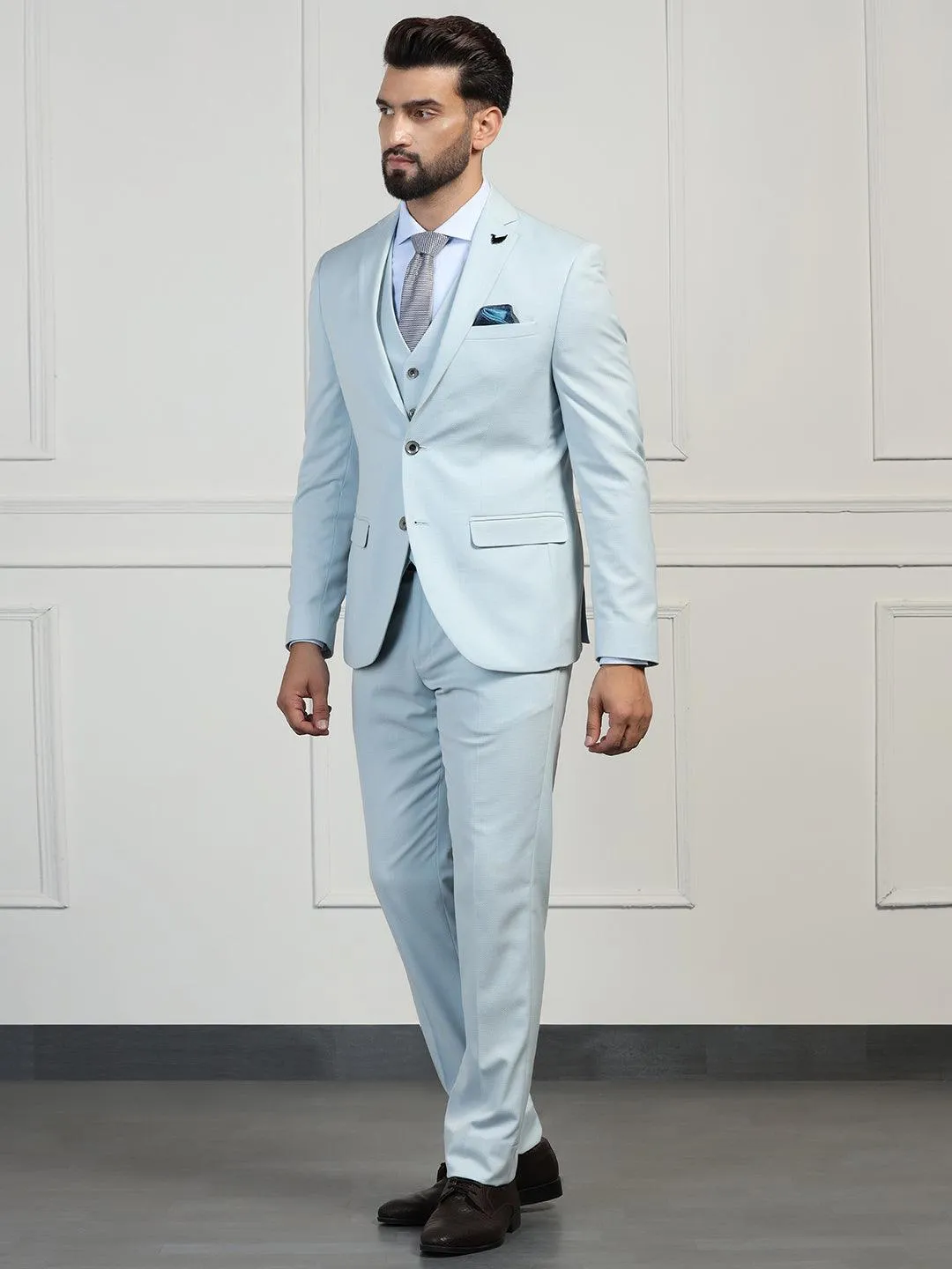 Three Piece Mint Textured Formal Suit - Zanite