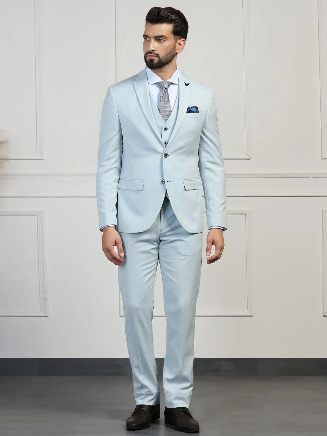 Three Piece Mint Textured Formal Suit - Zanite