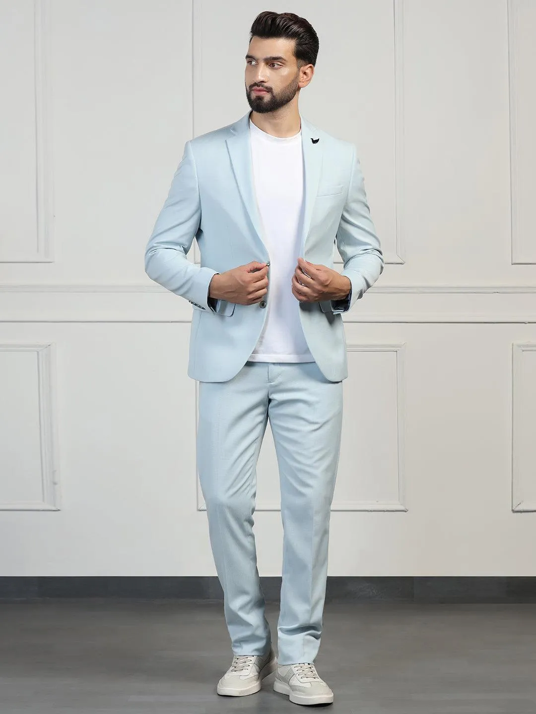 Three Piece Mint Textured Formal Suit - Zanite