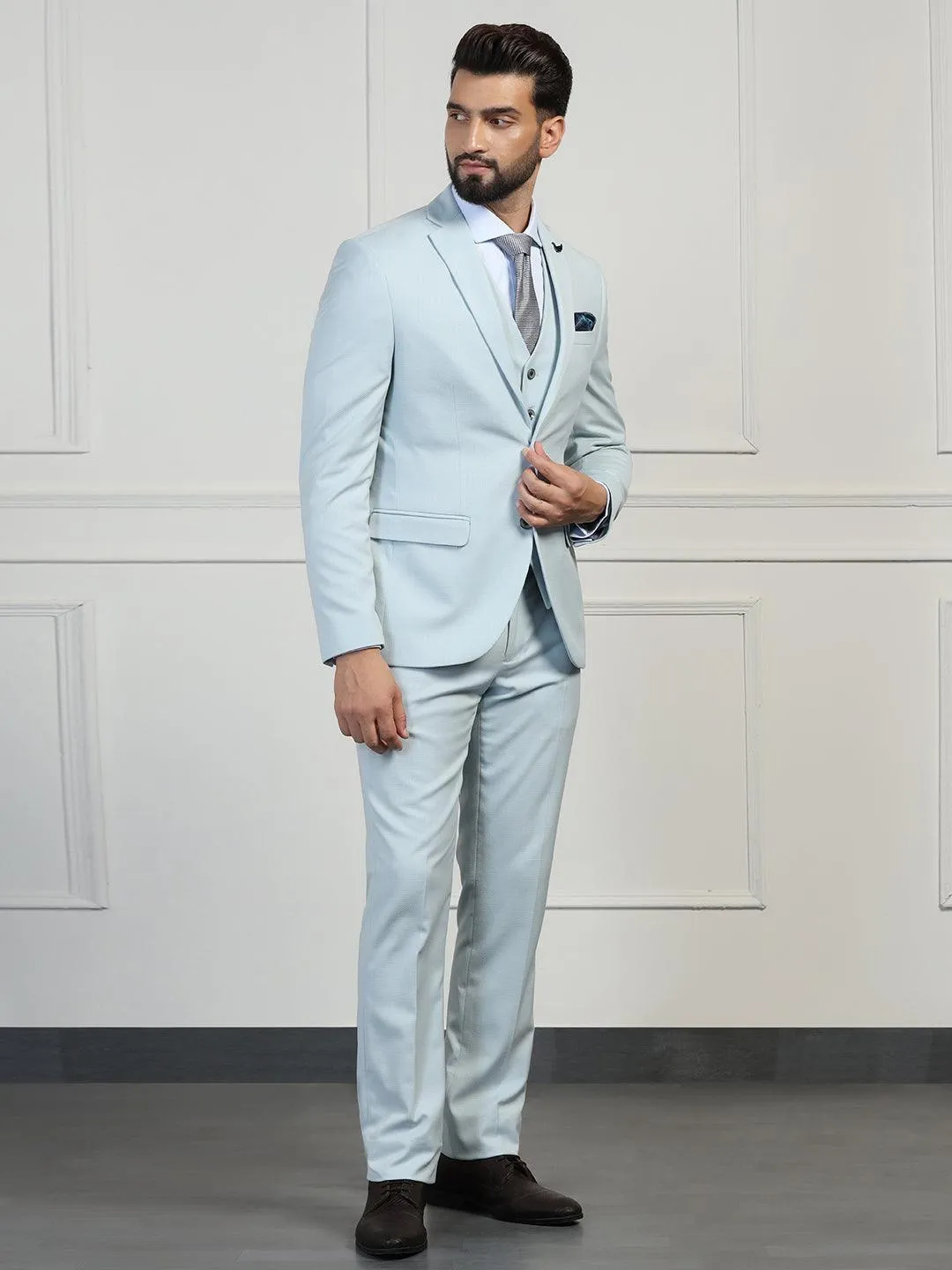 Three Piece Mint Textured Formal Suit - Zanite