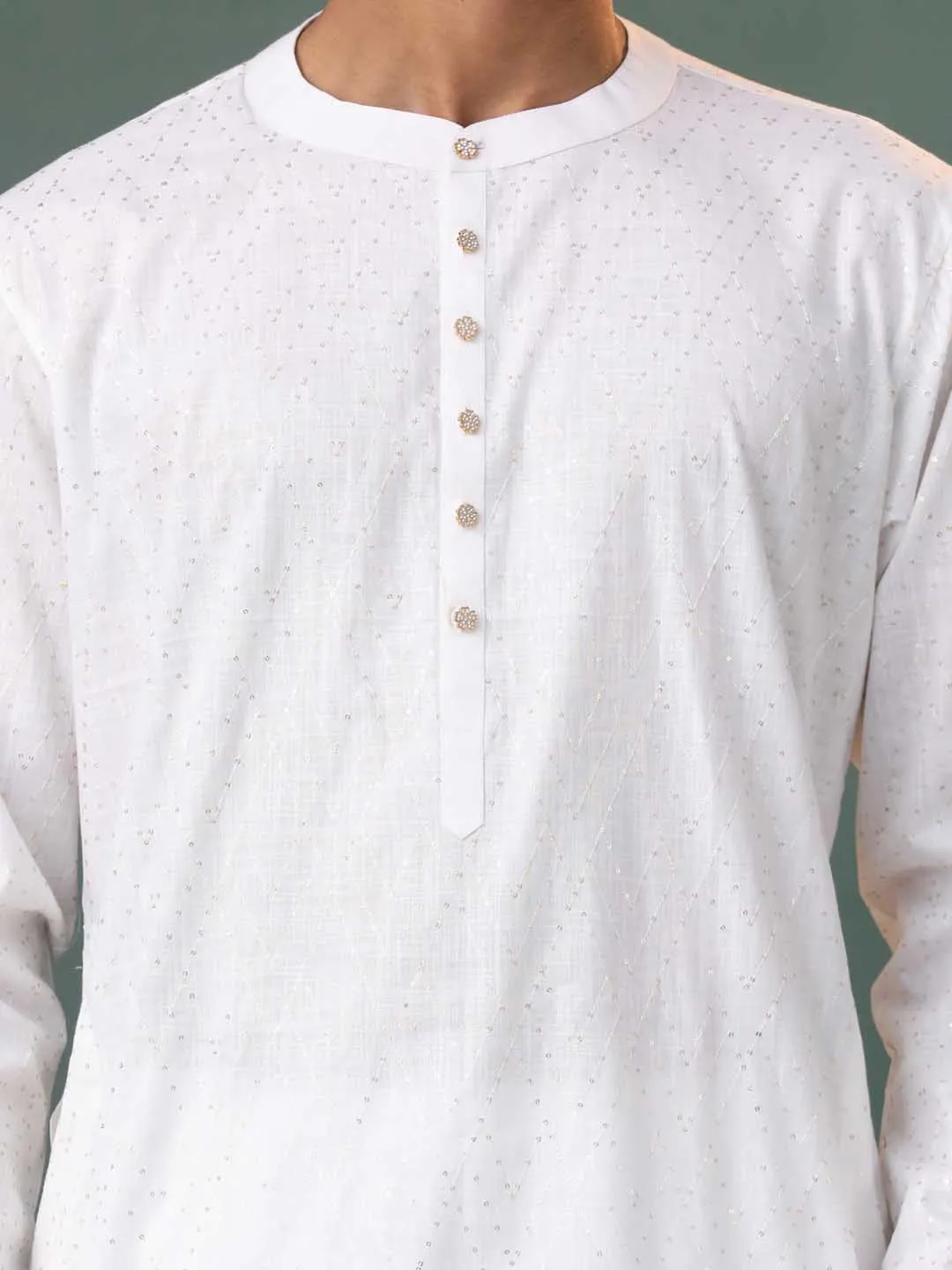 VASTRAMAY Cream Cotton Embellished Kurta Set