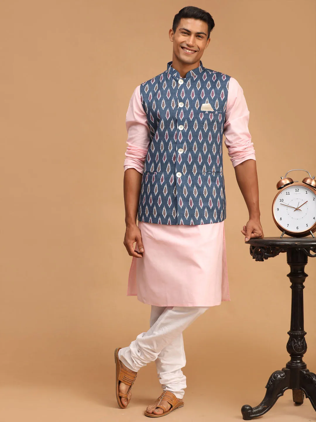 VASTRAMAY Gray Printed Nehru Jacket Set