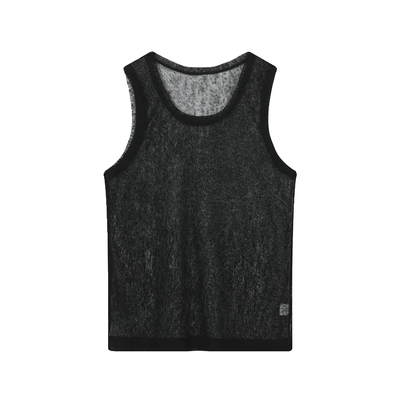 Wiaofellas  -  Summer Round Neck Slim Tank Top Fashionable Perspective Sleeveless T-shirt High Street Solid Color Vests Men Clothing