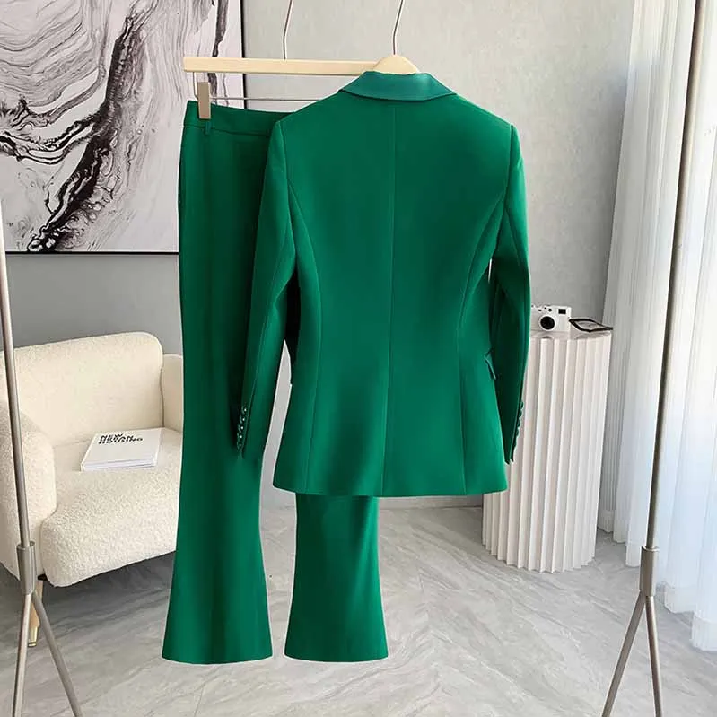 Women 2 Pieces Pantsuits Green Event Suits Formal Slim Suits