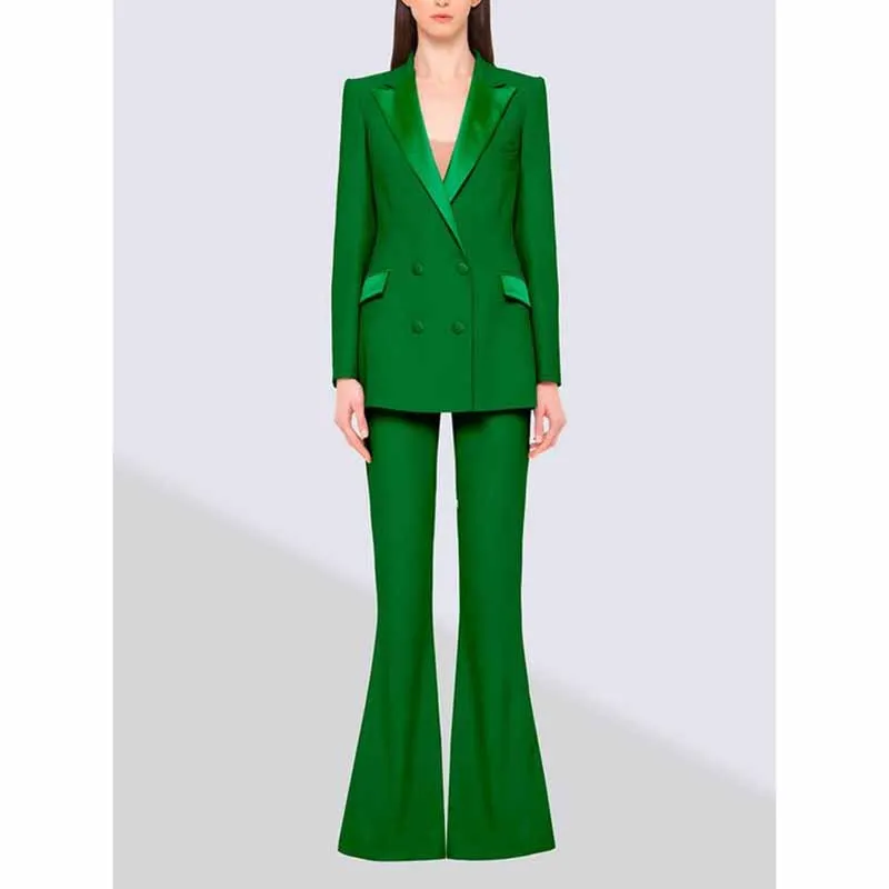 Women 2 Pieces Pantsuits Green Event Suits Formal Slim Suits