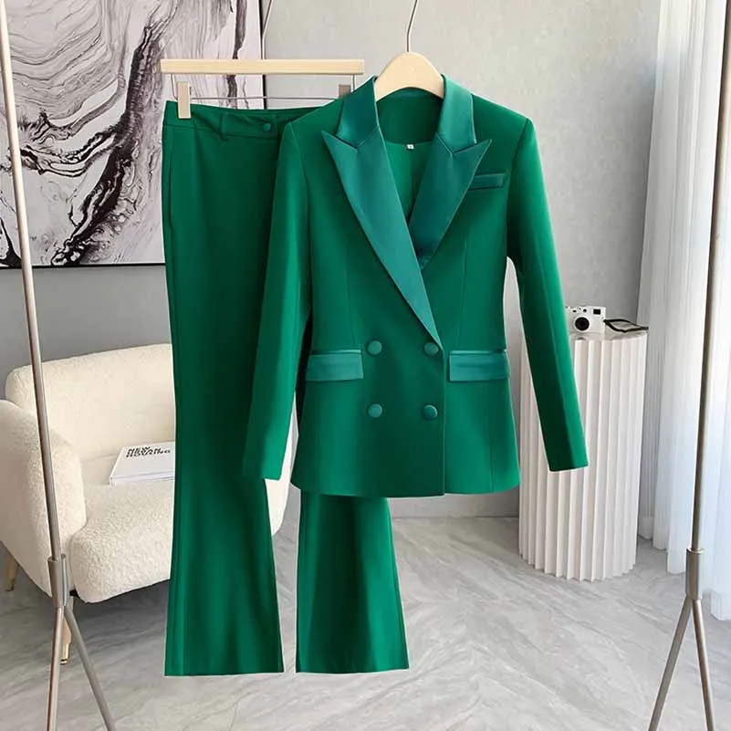 Women 2 Pieces Pantsuits Green Event Suits Formal Slim Suits