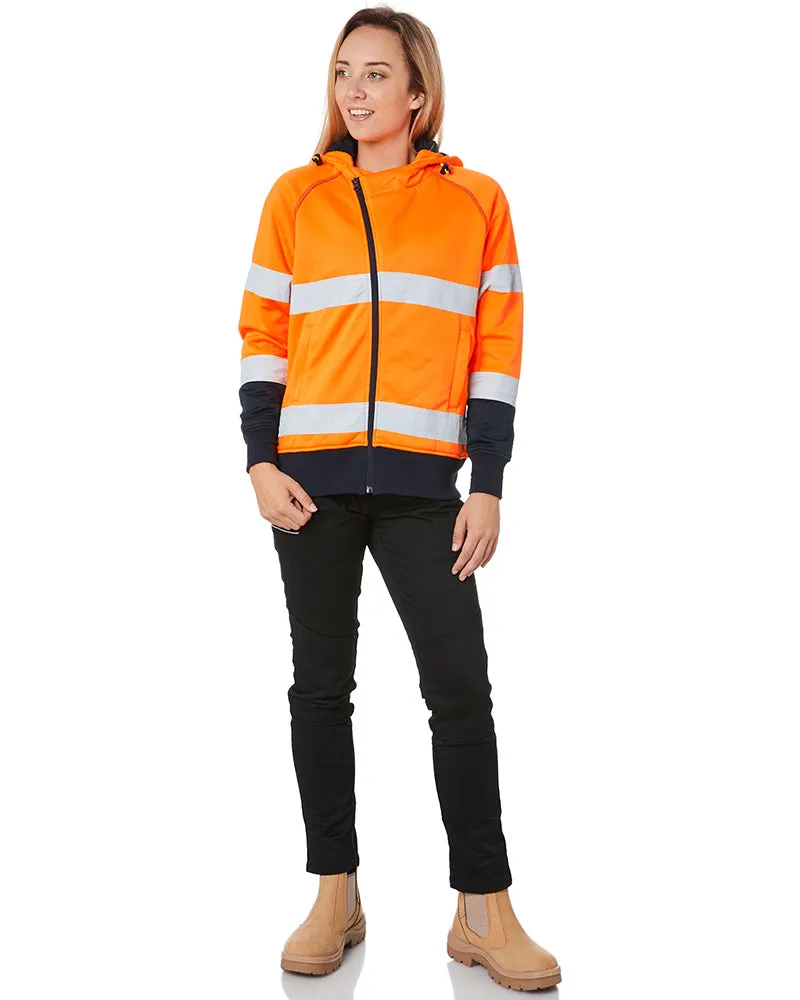 Womens Taped Hi Vis Fleece Hoodie - Orange