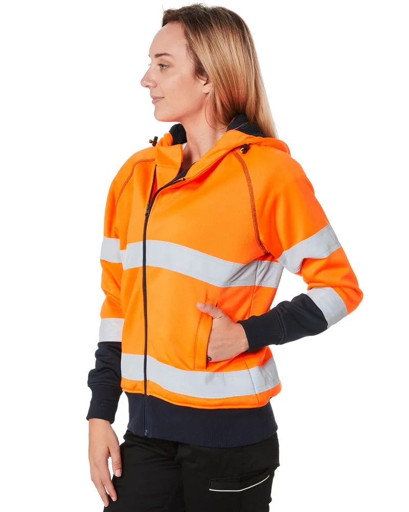 Womens Taped Hi Vis Fleece Hoodie - Orange