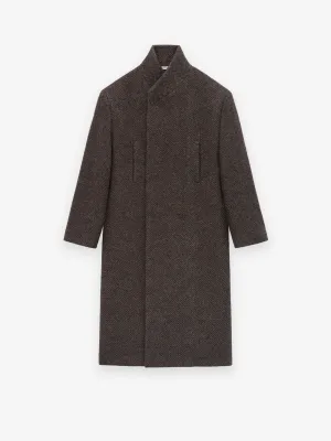 Wool Chevron Stand Collar Overcoat